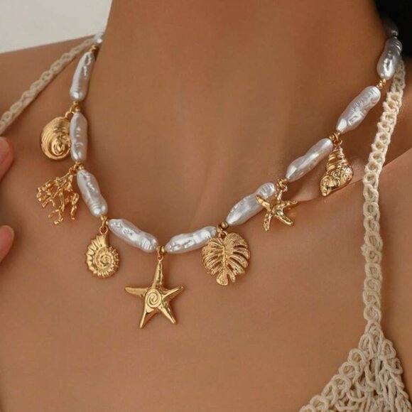 Zara pearl & shell chain necklace - Picture 8 of 9